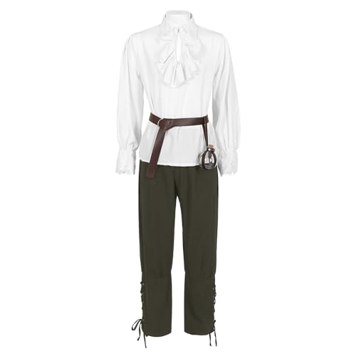 YWBleked Halloween Kostume Gothic Gehrock Set mit Mittelalter Hemd für Herren Retro Kostüm für Cosplay und Themenevents Cosplay-Kostüme plus Größe (White, XXL) von YWBleked