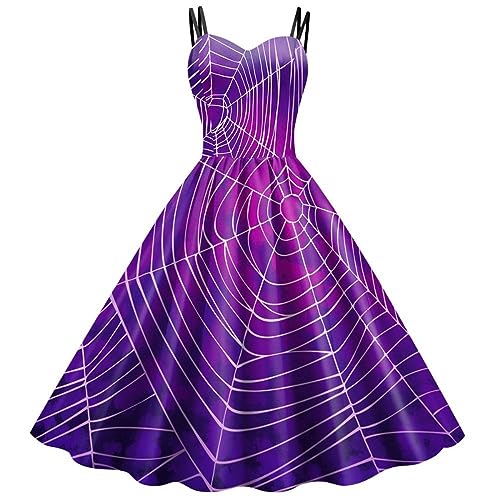 YWBleked Halloween Kostume Halloween-Kleid mit Neckholder-Fledermaus-Kürbis-Print, perfekt für Kostümpartys festliche Feiern Anime-Cosplay-Kostüm Für Momobami (Purple, S) von YWBleked