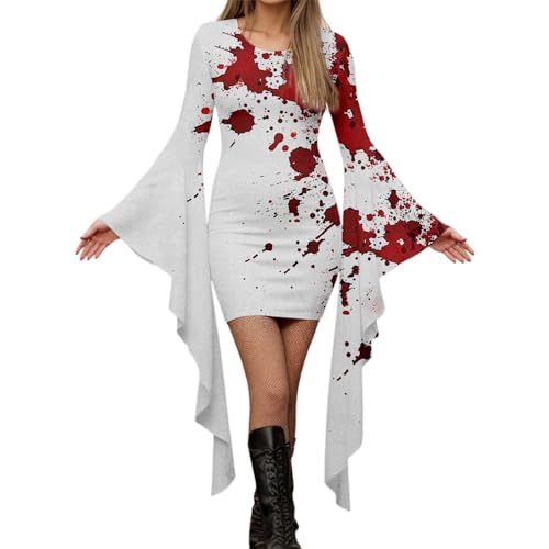 YWBleked Halloween Kostume Weibliches Gothic Punk Fledermausärmel Halloween Bedrucktes unregelmäßiges Partykleid Gift-Cosplay-Kostüm (Red, M) von YWBleked
