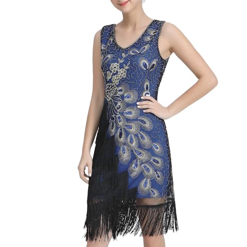 YWBleked Halloween Maid Kostüm Outfit Set 1920er Jahre Pailletten Quasten Minikleid, Retro Pailletten Quasten Tanzkleid, doppeltes V Ausschnitt Kleid, Party Minikleid Kiyotaka Ishimaru (Blue, M) von YWBleked