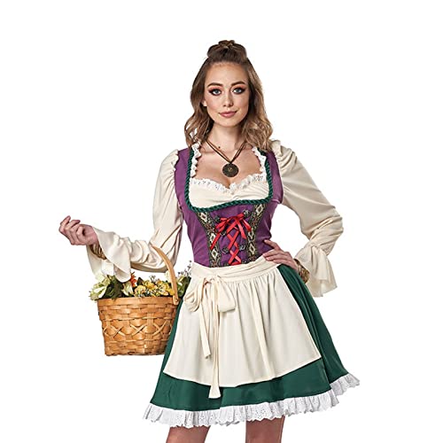 YWBleked Halloween Maid Kostüm Outfit Set Nationalbierfest, deutsches Bierfestkleid Pelziges Kostüm Cosplay Für Frauen (Green, XL) von YWBleked