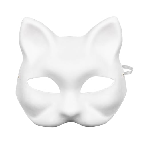 YWBleked Halloween MasksDIY Katze Halloween für Kinder Erwachsene weiße Katze Tier handbemalt Gesicht Tier Party Cosplay Kostüm 10 Stück Pigment Set 3ml Falscher Bart Mit Schnurrbart (White, 18X17CM) von YWBleked