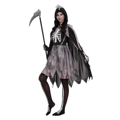 YWBleked Halloween umhang Set für Damen Gothic Cosplay Kostüm Elegantes Outfit für Halloween Party Auftritt und Rollenspiel Wir Alle Sind Tote Kostüm Cosplay (Black, L) von YWBleked