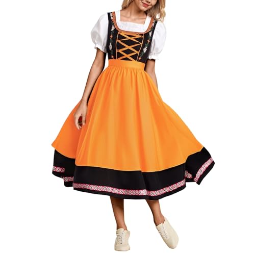 YWBleked Halloween umhang Set für Damen Oktoberfest Kostüme in Bayerischer Tracht und Kostümen Cosplay Kostüme Für Damen (Orange, S) von YWBleked