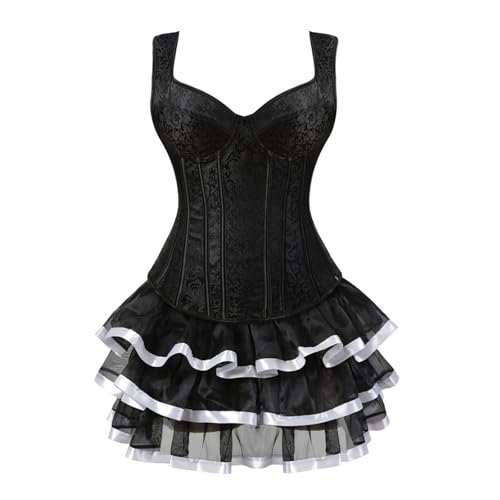 YWBleked Halloween umhang Set für Damen Träger Korsett Gothic Bustier mit Lagen Spitzenrock Shinobu-Cosplay-Kostüm Für Kinder (Light Gray, M) von YWBleked