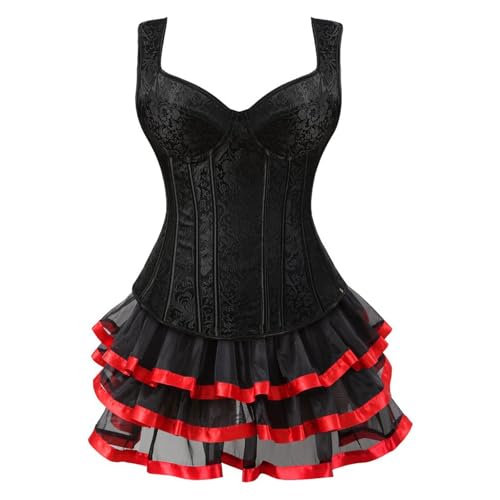 YWBleked Halloween umhang Set für Damen Träger Korsett Gothic Bustier mit Lagen Spitzenrock Shinobu-Cosplay-Kostüm Für Kinder (Watermelon Red, M) von YWBleked