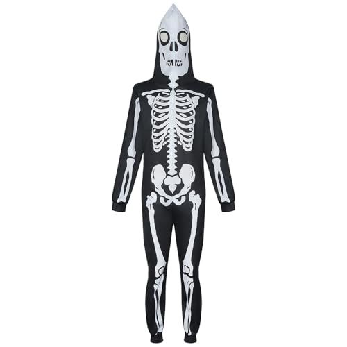 YWBleked Herren Halloween Kostüm Halloween Skelett Kostüm Overall für Maskerade Party Cosplay Anime Performance Outfit Glamrock Chica Cosplay (Black, XXL) von YWBleked