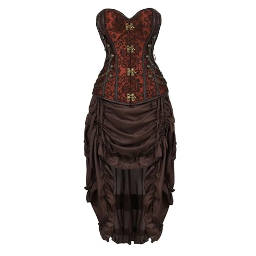 YWBleked Hexenkostüm Damen Anzug European Court Korsett Braun Damen Split Shapewear Bluse Schurken-Cosplay-Kostüm-Set (Brown, XXL) von YWBleked