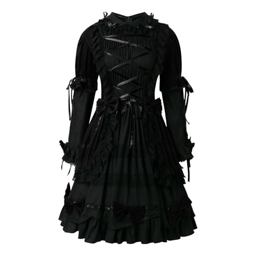 YWBleked Kostüm Damen Halloween Lolita Gothic Hofkleid Damen Prinzessin Niedlich Zweiteiliges Set Cosplay-Kostüme plus Größe (Black, XL) von YWBleked
