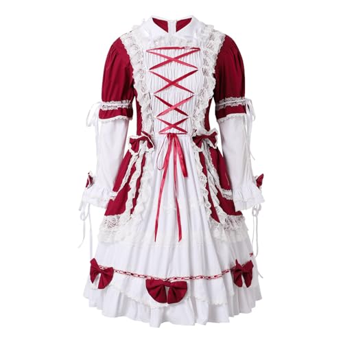 YWBleked Kostüm Damen Halloween Lolita Gothic Hofkleid Damen Prinzessin Niedlich Zweiteiliges Set Cosplay-Kostüme plus Größe (Brick Red, S) von YWBleked
