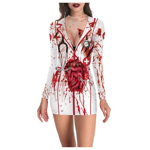YWBleked Kostüm Halloween Damen Halloween Kostümkleid Damen Rundhals Slim Fit Langarmkleid Voltron-Cosplay-Kostüm (Red, L) von YWBleked