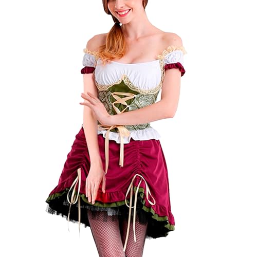 YWBleked Kostüm Halloween Elegantes Spitzen Cosplay Kleid, Gothic Kostüm für Frauen, Kleid, historisches Reenactment Outfit Bakugo Cosplay Heldenkostüm (Red, L) von YWBleked
