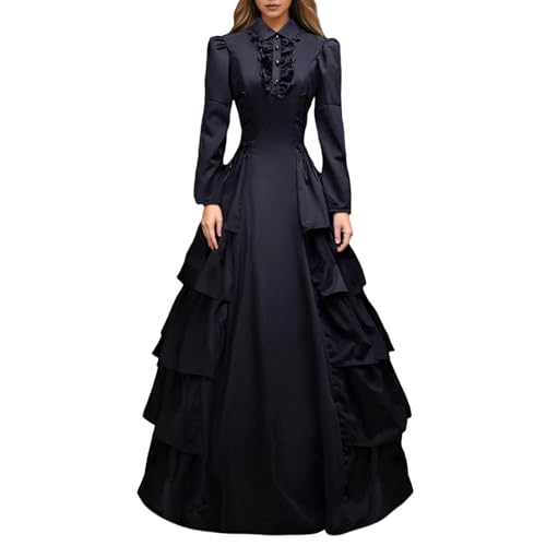 YWBleked Kostüm Halloween Herren Gothic Spitzenkleid für Kostümpartys, Halloween Feste, mittelalterliche Cosplay Kleidung für Frauen, Elegante Abendgarderobe Mandalorianisches Kostüm (Black, XS) von YWBleked