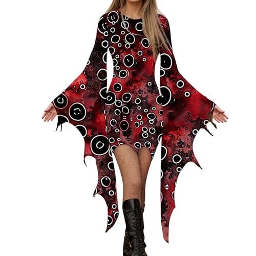 YWBleked Kostüm Halloween Modisches Partykleid mit Fledermausärmeln und 3D-Halloween-Print für Damen Einteiliges Cosplay-Kostüm (XXL) von YWBleked