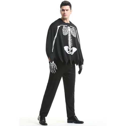 YWBleked Kostüm Halloween Skelettanzug Paare Set Halloween Outfit mit Robe Hose Handschuhe für Unisex Gruseliger Spaß Mondritter Kostüm Cosplay (Black, XL) von YWBleked