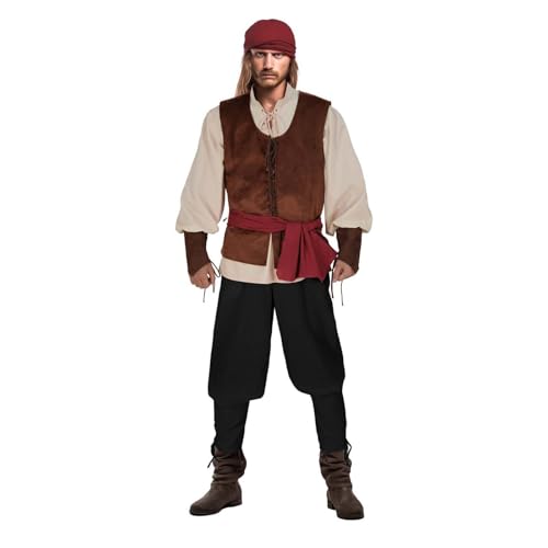 YWBleked Kostüme Halloween 5-teiliges Herren-Kostüm-Set, Hemd, mittelalterliche Weste, gebänderte Hose, Kopftuch, Gürtel, Halloween-Kostüm Madara Uchiha Cosplay Kostüm (Black, S) von YWBleked