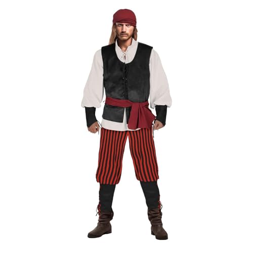 YWBleked Kostüme Halloween 5-teiliges Herren-Kostüm-Set, Hemd, mittelalterliche Weste, gebänderte Hose, Kopftuch, Gürtel, Halloween-Kostüm Madara Uchiha Cosplay Kostüm (Red, L) von YWBleked