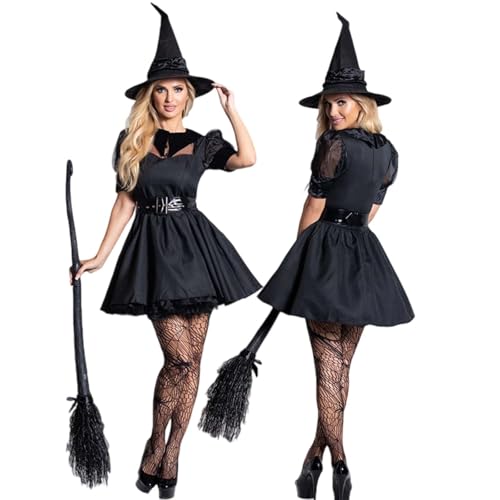 YWBleked Kostüme Halloween Elegantes Gothic Cosplay Kleid Stil Spitze Kurzarm Hexenkostüm für Frauen Halloween Party Rukia-Cosplay-Kostüm (Black, L) von YWBleked