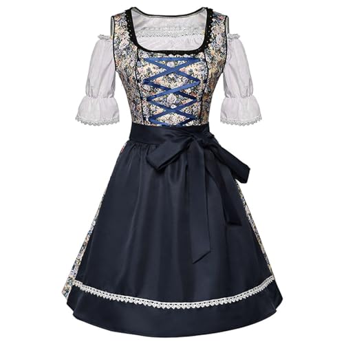 YWBleked Kostüme Halloween Oktoberfest Kostüme Damen Dirndl Kleider Damen Traditionelle Oktoberfest Kleid Karneval Nezuko Cosplay Kostüm Für Erwachsene (Dark Blue, XL) von YWBleked
