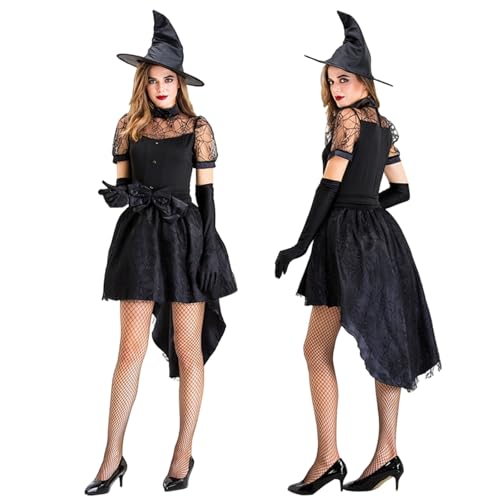 YWBleked Kostüme für Halloween Gothic Hexenkostüm für Frauen, elegantes Cosplay-Kleid, Halloween-Party-Outfit, mittelalterliche Rollenspiel-Kleidung Waldelfenkostüm Frauen Cosplay (Black, XXL) von YWBleked