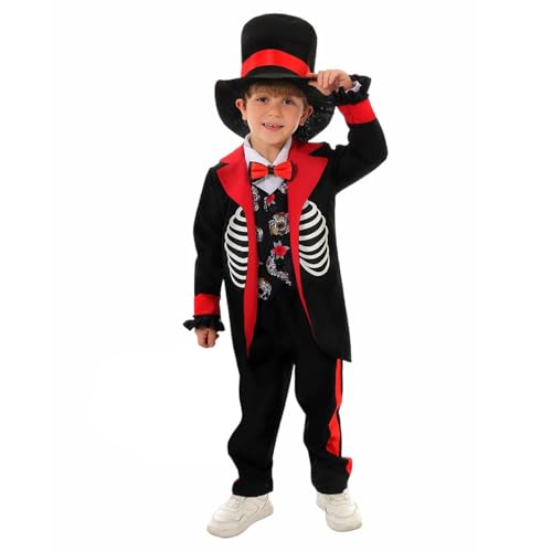 YWBleked Kostüme für Halloween Mexikanisches der Toten Kostüm für Kinder Halloween Party Cosplay Gothic Gentleman Outfit Bühnenauftritt Karneval Kinder Cosplay Kostüme Anime (Black, L) von YWBleked