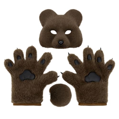 YWBleked Masken HalloweenHalloween-Kostümset mit realistischen Bärenhandschuhen, Schwanz für Cosplay-Anime-Conventions Kostümpartys Mehrfarbig (Coffee, 25x8cm) von YWBleked