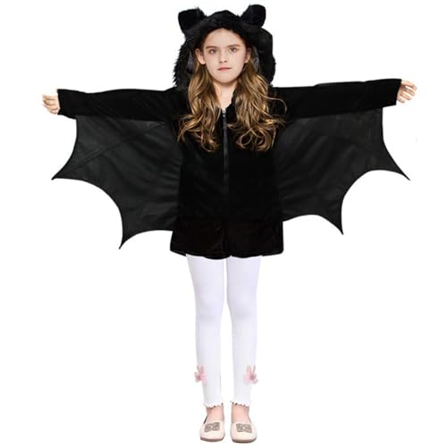 YWBleked Mittelalter Kleid Damen Halloween Kinderkostüm Schwarzer Fledermausflügel Umhang Cape Top Kostüm Party Cosplay Bühnenkostüm Das Mandalorianische Kostüm Cosplay (Black, 100) von YWBleked