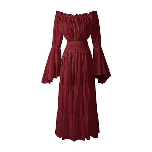 YWBleked Mittelalter Kleidung 2024 Halloween Gothic Stil Retro Eine Schulter Glocke Ärmeln Und Taille Kostüm Kontaktlinsen Für Augen Cosplay (Red, S) von YWBleked