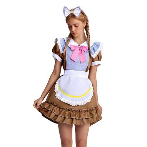 YWBleked Mittelalter Kleidung Damen Cosplay Kostüme für Festivals, Outfit für Oktoberfest Stil, Kleid, klassisches Kostüm, perfekt den Alltag Themenveranstaltungen Damenkostüme & Cosplay (Khaki, M) von YWBleked