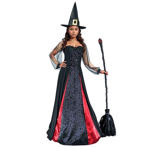 YWBleked RENAISSANCE Kleid Damen Spielendes Damen Halloween Kleid Hexe Rollenkleid Cosplay Kostüm Damenkleid Sprödes Cosplay-Kostüm (Black, XL) von YWBleked