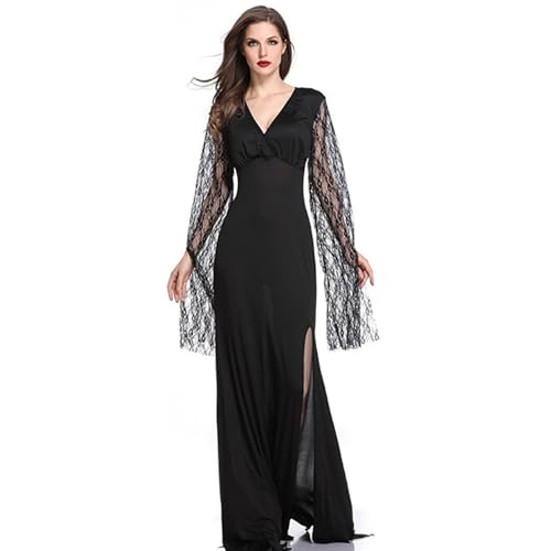 YWBleked RENAISSANCE Kleid Gothic Hexenkostüm für Frauen, elegantes dunkles Cosplay-Kleid, Halloween-Party-Outfit, mittelalterliches Rollenspiel Mandalorianisches Kostüm Männer Cosplay (Black, M) von YWBleked