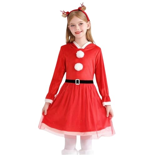 YWBleked RENAISSANCE Kleid Weihnachtskinderkleidung für Mädchen Langarmkleid Cosplay-Froppy-Kostüm (Red, 140) von YWBleked