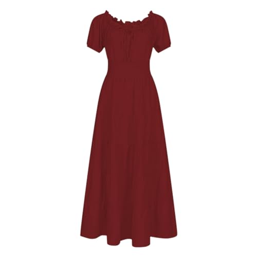YWBleked RENAISSANCE Mittelalter Kostüm Damen Kleid Dirndl Irisches Kostüm Mittelalter Boho Chemise Kleid Maxi Langes Shinsou Cosplay Heldenkostüm (Red, S) von YWBleked