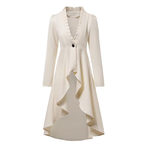 YWBleked Renaissance Kleid Damen Omen's Jacke Mittelalter Retro Gothic Frack Langarm Frack Hemd Japanische Tartan Plissierte Schuluniform Cosplay Kostüme (White, L) von YWBleked
