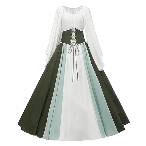 YWBleked Renaissance Kostüm Frauen Mittelalterliches Kleid Mittelalterliches Kostüm für Damen, Trompetenärmel Hemdkleid mit Korsett, traditionelles Kleid, Halloween Frauen, Cosplay, (Green, M) von YWBleked