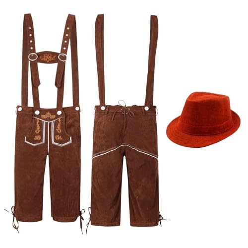 YWBleked Steampunk Ethnische männliche traditionelle Oktoberfest-Outfits Latzhose Overall und Hut Zweiteiler Tsuyu-Cosplay-Kostüm (Orange, XL) von YWBleked