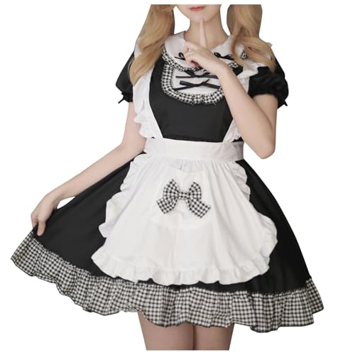 YWBleked Steampunk Herren Damen Kostüm Kurzarm Lagen Rüschenkleid Damen Süße Fliege Gothic Cosplay Kostüm Katzen-Cosplay-Kostümzubehör Für Mädchenohren (Black, M) von YWBleked