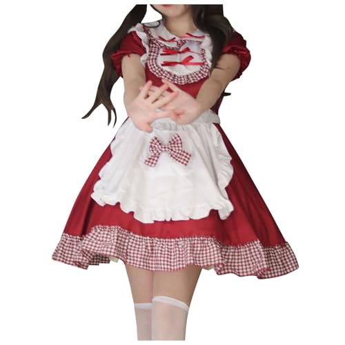 YWBleked Steampunk Herren Damen Kostüm Kurzarm Lagen Rüschenkleid Damen Süße Fliege Gothic Cosplay Kostüm Katzen-Cosplay-Kostümzubehör Für Mädchenohren (Brick Red, L) von YWBleked