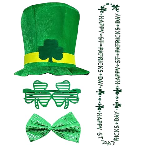 YWBleked Steampunk Herren St. Patrick's Day Irish Ethnic Hat Herren Grün Freizeit Trendy Business Plaid Bequem Feier Außenhandel Set Chihiro Fujisaki Cosplay Kostüm (Green, One Size) von YWBleked