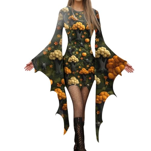 YWBleked Steampunk Modisches Partykleid mit Fledermausärmeln und 3D-Halloween-Print für Damen Noriaki Kakyoin Cosplay Kostüm (Gold, XXL) von YWBleked