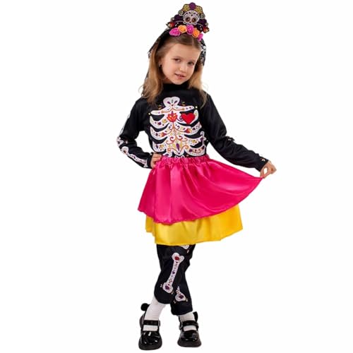 YWBleked Steampunk Skelettkostüm für Kinder, Halloween, der Toten, mexikanisches Cosplay Outfit, Gothic Bühnenauftritt, Party Bekleidung Badboyhalo Cosplay Kostüme (M) von YWBleked