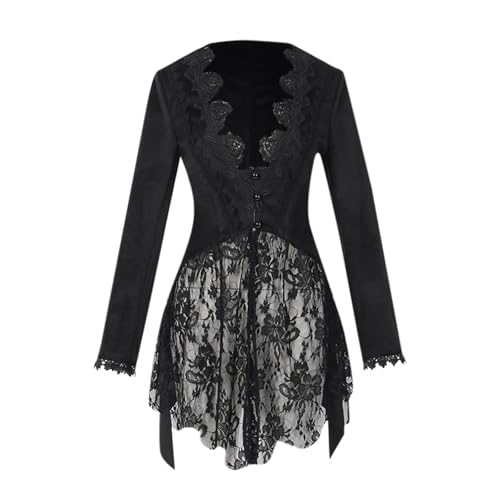 YWBleked Wikinger Kleidung Damen Halloween Gothic Dunkle Kurze Jacke Einfarbig Feminines Spitzen Schlankes Performance Kleid Cosplay Kostüm Männer Anime (Black, S) von YWBleked