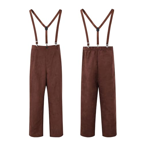 YWBleked Wikinger Kleidung Damen Halloween Kostüm für Erwachsene, Alter Mann mit kariertem Hemd und Hosenträger Kinderpyjamas Onesie Cosplay Tierkostüm (Brown, M) von YWBleked