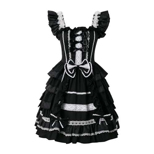 YWBleked Wikinger Kleidung Damen Süßes Lolita Kleid mit Spitzenrock und Cosplay Kostümen Himouto Umaru Chan Cosplay Kostüm (Black, S) von YWBleked