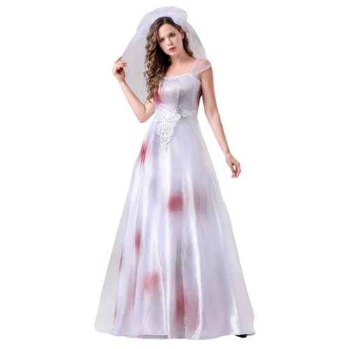 YWBleked vampir Kostüm Damen Geisterhafte Braut Cosplay-Kleid, Damen-Halloween-Kostüm für Partys und Rollenspiele Obi Wan Kenobi Kostüm Erwachsene Männer Cosplay (White, XXL) von YWBleked