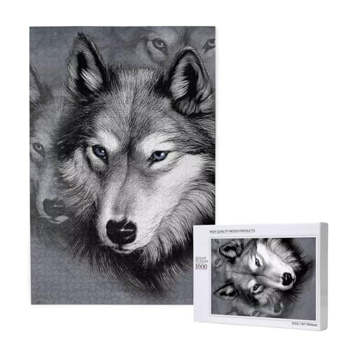 3D Wolf gedruckt,1000 Teile Holzpuzzle Familienspiel Puzzle für Erwachsene und Jugendliche von YWSOTRE