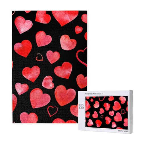 Aquarell rote Herzen Muster,1000 Teile Holzpuzzle Familienspiel Puzzle für Erwachsene und Jugendliche Aquarell rote Herzen Muster,1000 Teile Holzpuzzle Familienspiel Puzzle für Erwachsene und Jugendliche von YWSOTRE