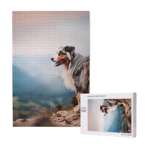 Australian Shepherd Berge Aussie Haustiere Hunde,1000 Teile Holzpuzzle Familienspiel Puzzle für Erwachsene und Jugendliche Australian Shepherd Berge Aussie Haustiere Hunde,1000 Teile Holzpuzzle Familienspiel Puzzle für Erwachsene und Jugendliche von YWSOTRE
