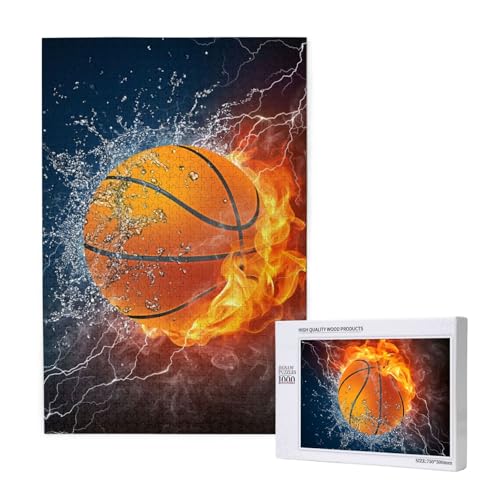 Basketball in Wasser und Feuer,1000 Teile Holzpuzzle Familienspiel Puzzle für Erwachsene und Jugendliche von YWSOTRE