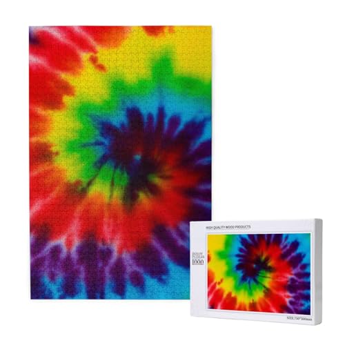 Batik Bunter Regenbogen,1000 Teile Holzpuzzle Familienspiel Puzzle für Erwachsene und Jugendliche von YWSOTRE
